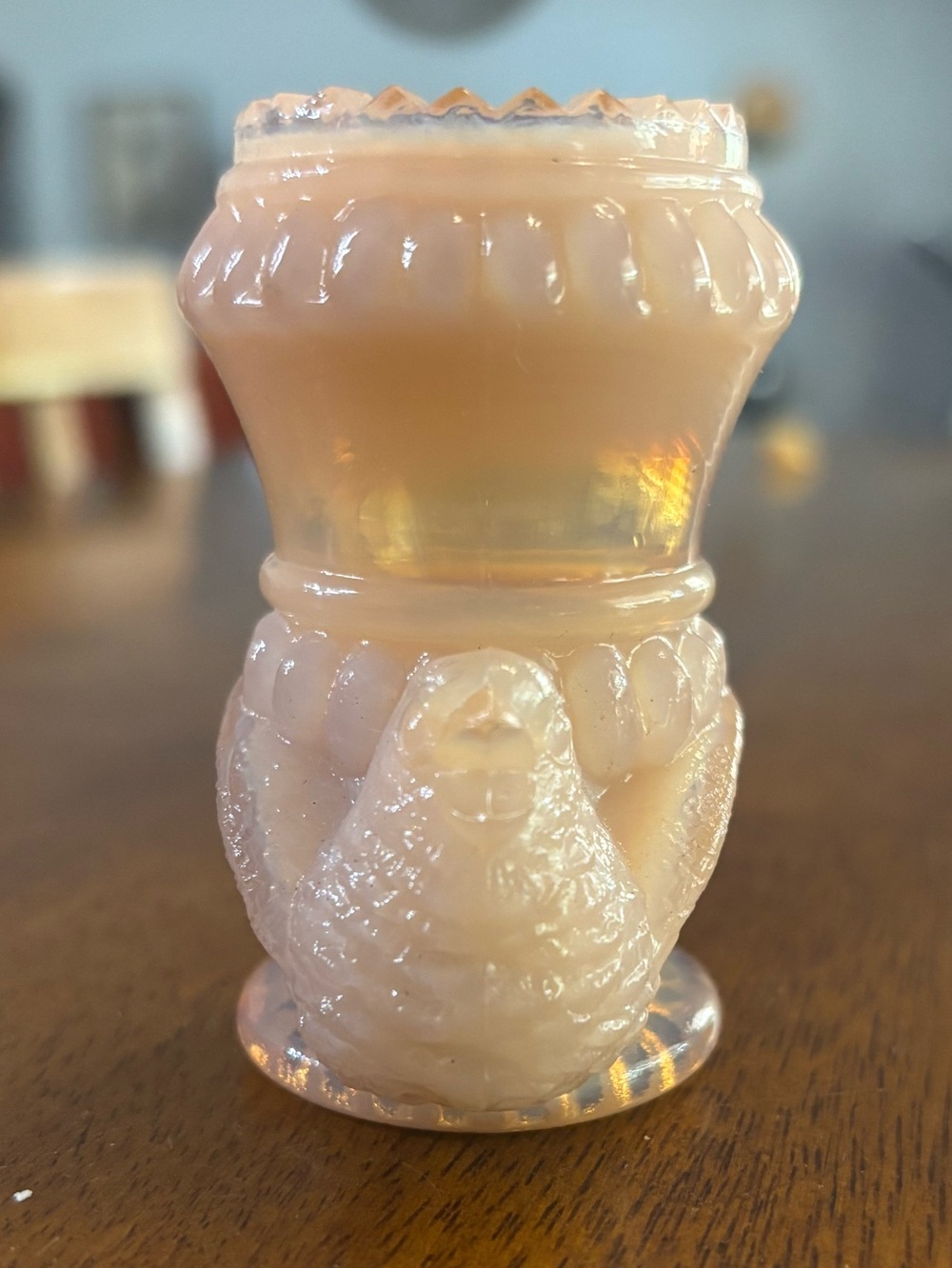 Vintage Degenhart Bird Pink Opalescent Toothpick Holder Sawtooth Rim